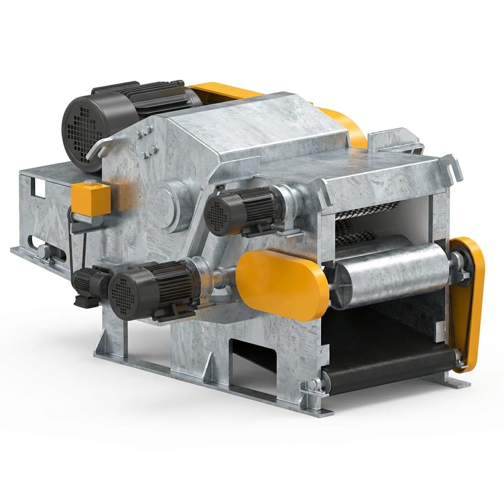 FS1300PLUS — copeaux de bois en sortie de broyeur à tambour